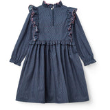 COPENHAGEN COLORS Navy Flower Aop Printed Frill Kjole