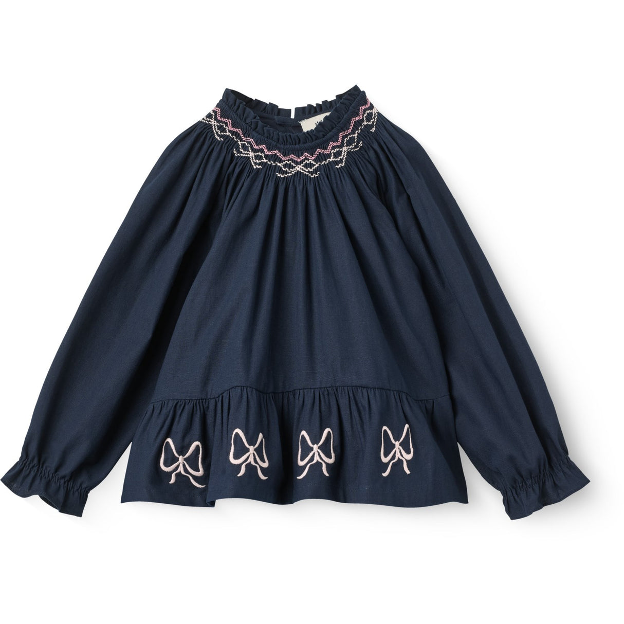 COPENHAGEN COLORS Navy Comb. Ls Bluse M/ Embroidery & Smock