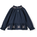 COPENHAGEN COLORS Navy Comb. Ls Bluse M/ Embroidery & Smock
