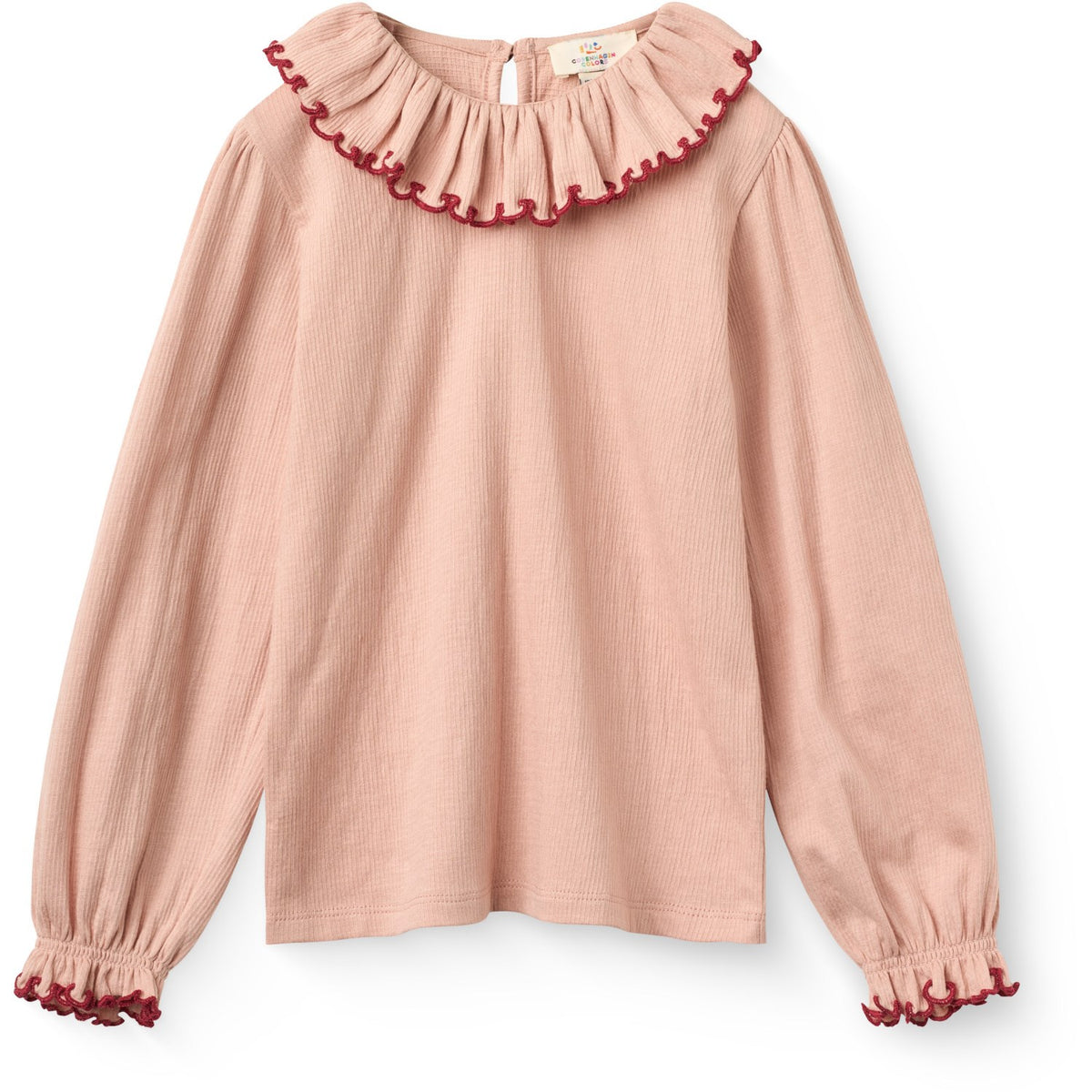 COPENHAGEN COLORS Mellow Rose Comb. Crepe Ls Topp M/ Frill Halsbånd