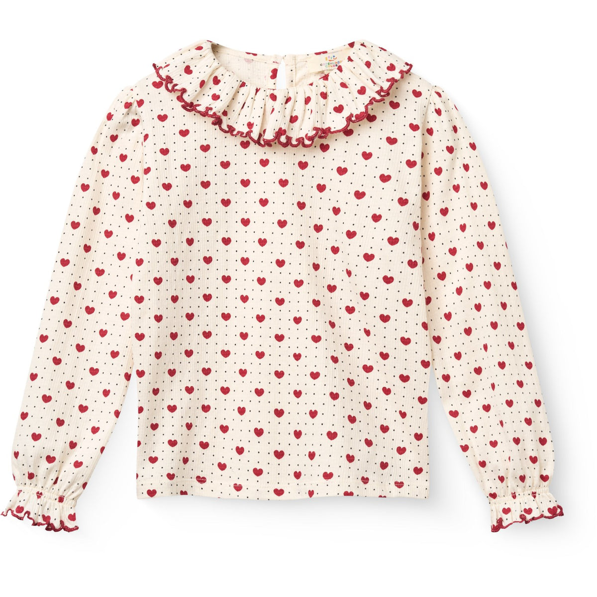 COPENHAGEN COLORS Heart Comb. Crepe Ls Topp M/ Frill Halsbånd