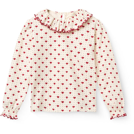 COPENHAGEN COLORS Heart Comb. Crepe Ls Topp M/ Frill Halsbånd