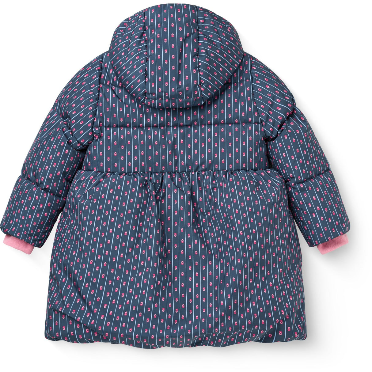 COPENHAGEN COLORS Navy Flower Aop Puffer Long Frill Jakke M/ Teddy Lining