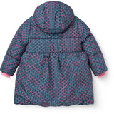 COPENHAGEN COLORS Navy Flower Aop Puffer Long Frill Jakke M/ Teddy Lining