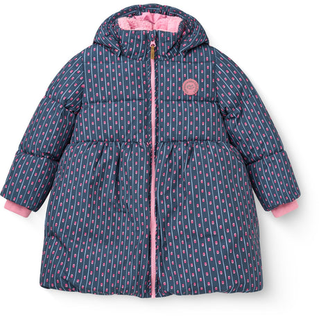 COPENHAGEN COLORS Navy Flower Aop Puffer Long Frill Jakke M/ Teddy Lining