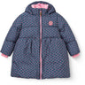 COPENHAGEN COLORS Navy Flower Aop Puffer Long Frill Jakke M/ Teddy Lining