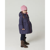 COPENHAGEN COLORS Navy Flower Aop Puffer Long Frill Jakke M/ Teddy Lining
