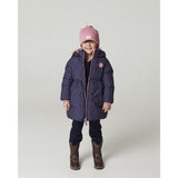 COPENHAGEN COLORS Navy Flower Aop Puffer Long Frill Jakke M/ Teddy Lining