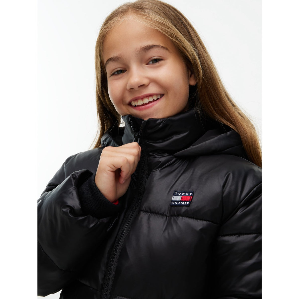 Tommy Hilfiger Black-Black Hooded Shiny Puffer Jakke