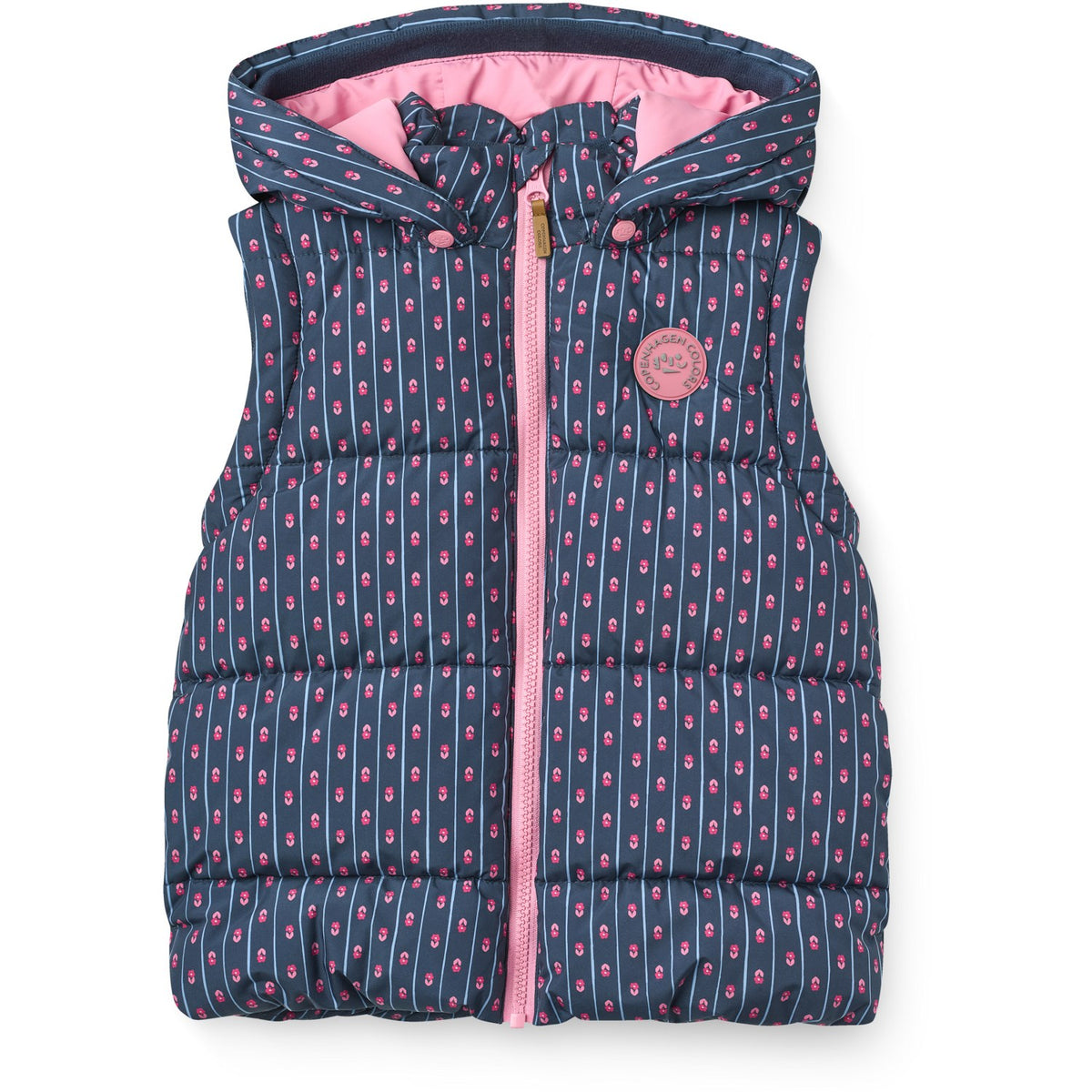 COPENHAGEN COLORS Navy Flower Aop 2 I 1 Puffer Jakke M/ Removable Ermer