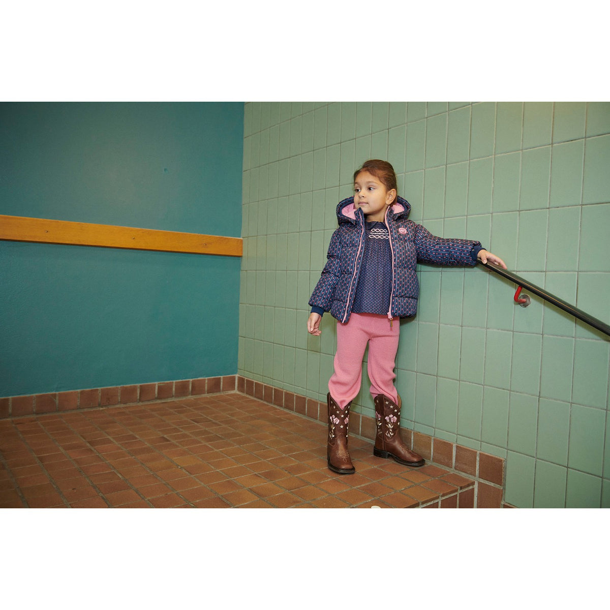 COPENHAGEN COLORS Navy Flower Aop 2 I 1 Puffer Jakke M/ Removable Ermer