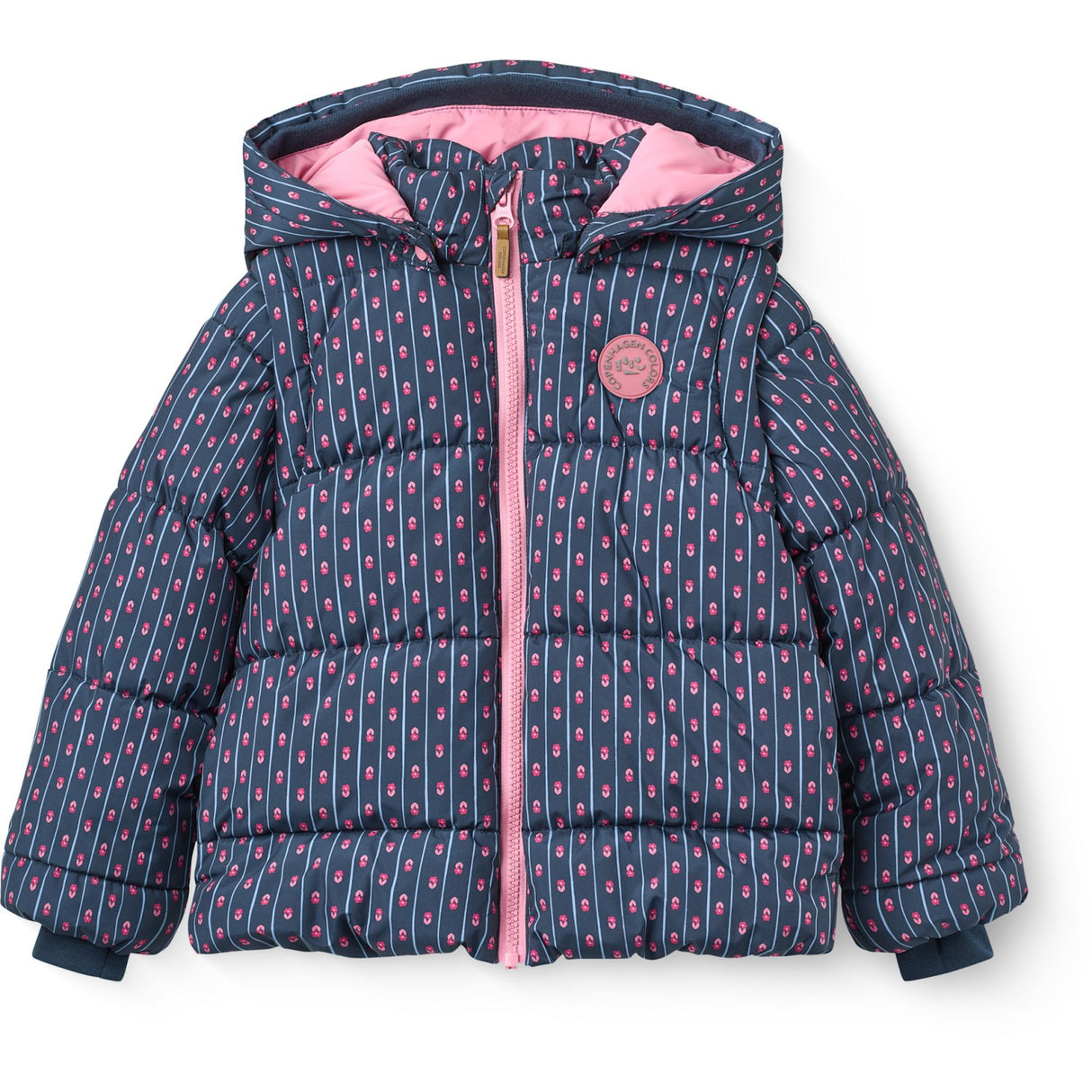 COPENHAGEN COLORS Navy Flower Aop 2 I 1 Puffer Jakke M/ Removable Ermer