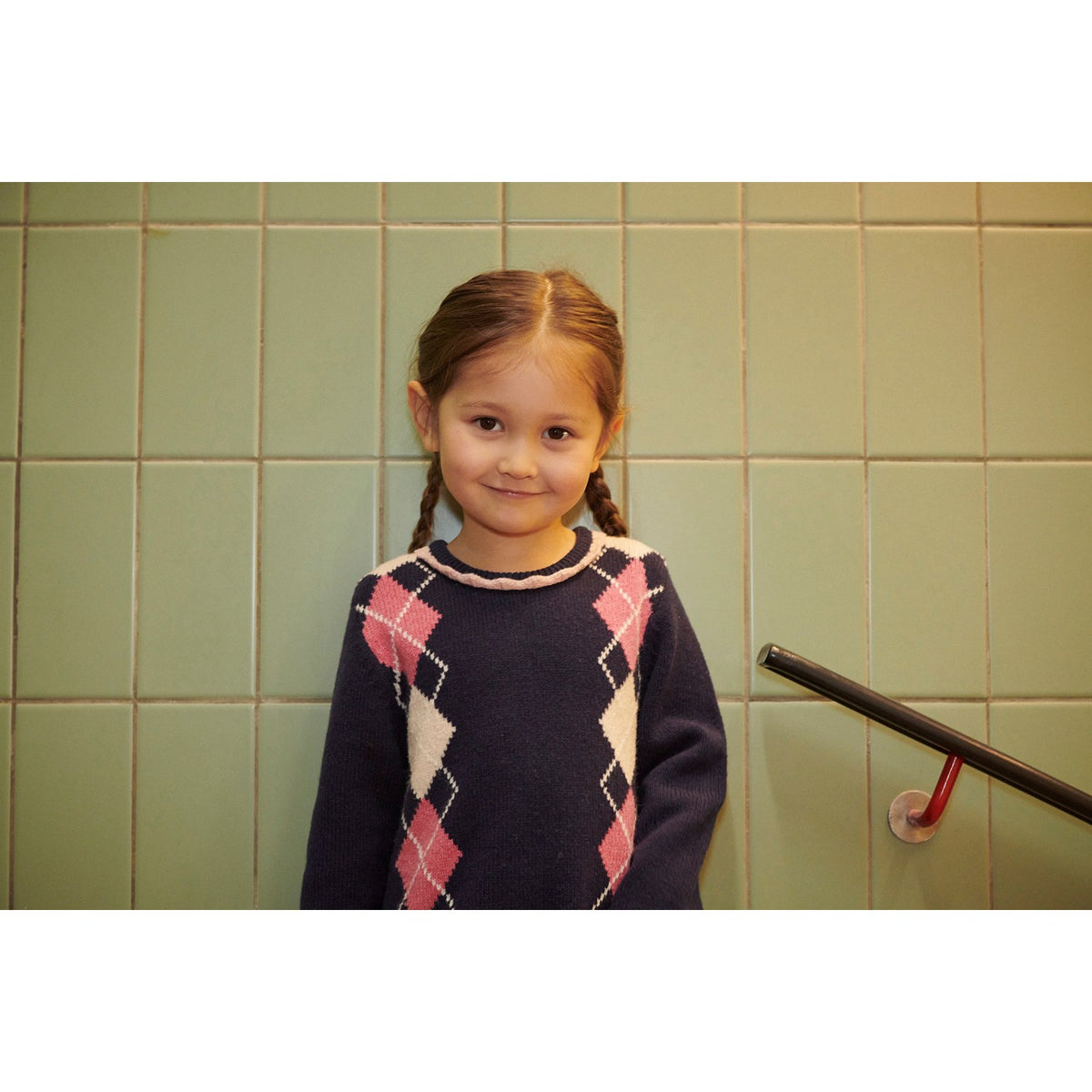 COPENHAGEN COLORS Navy/Soft Pink/Blossom Pink Comb. Argyle Kjole M/ Deco