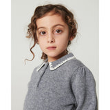 COPENHAGEN COLORS Grey Melange Comb. Cashmere Bluse M/ Halsbånd & Teppe Stitch