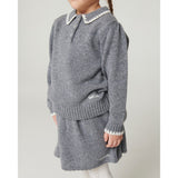 COPENHAGEN COLORS Grey Melange Comb. Cashmere Bluse M/ Halsbånd & Teppe Stitch
