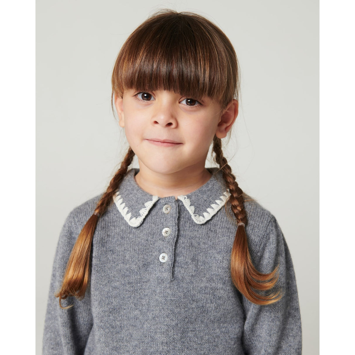 COPENHAGEN COLORS Grey Melange Comb. Cashmere Bluse M/ Halsbånd & Teppe Stitch