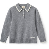 COPENHAGEN COLORS Grey Melange Comb. Cashmere Bluse M/ Halsbånd & Teppe Stitch