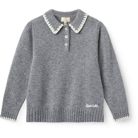 COPENHAGEN COLORS Grey Melange Comb. Cashmere Bluse M/ Halsbånd & Teppe Stitch