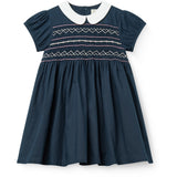 COPENHAGEN COLORS Navy Comb. Kjole M/ Handmade Smock Embroidery