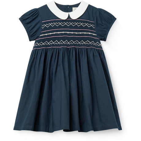 COPENHAGEN COLORS Navy Comb. Kjole M/ Handmade Smock Embroidery