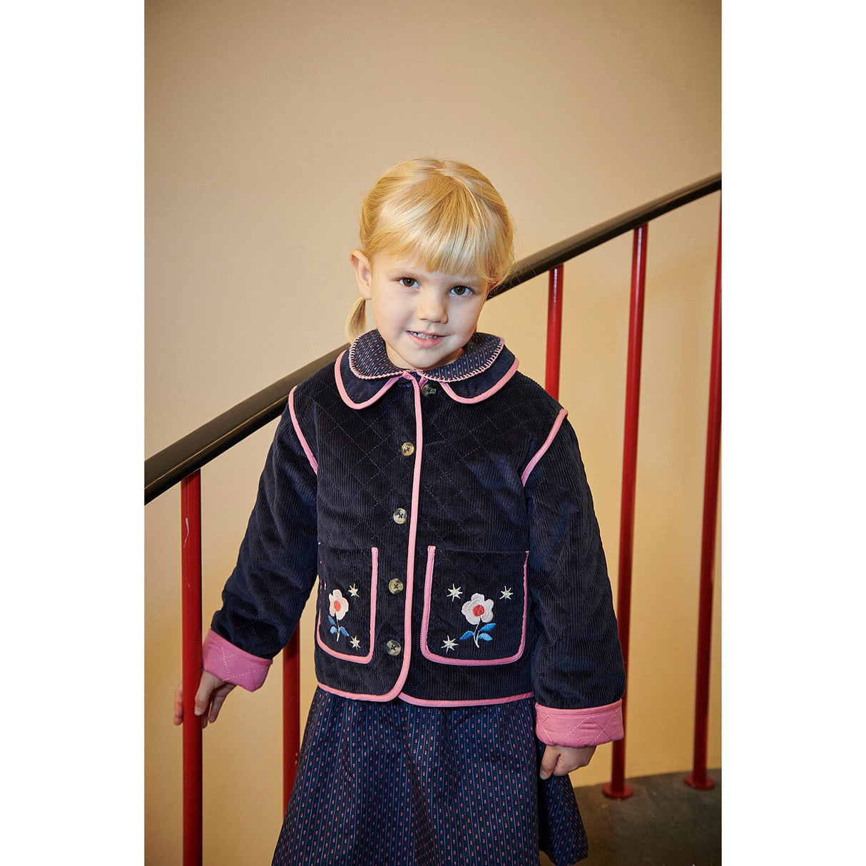 COPENHAGEN COLORS Navy Vattert Corduroy Jakke M/ Embroidery