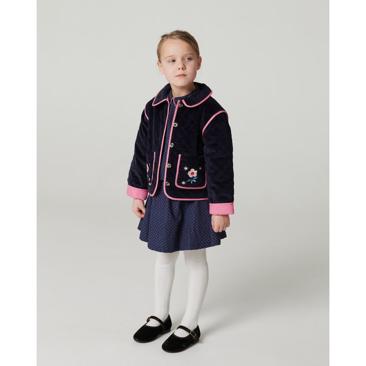 COPENHAGEN COLORS Navy Vattert Corduroy Jakke M/ Embroidery