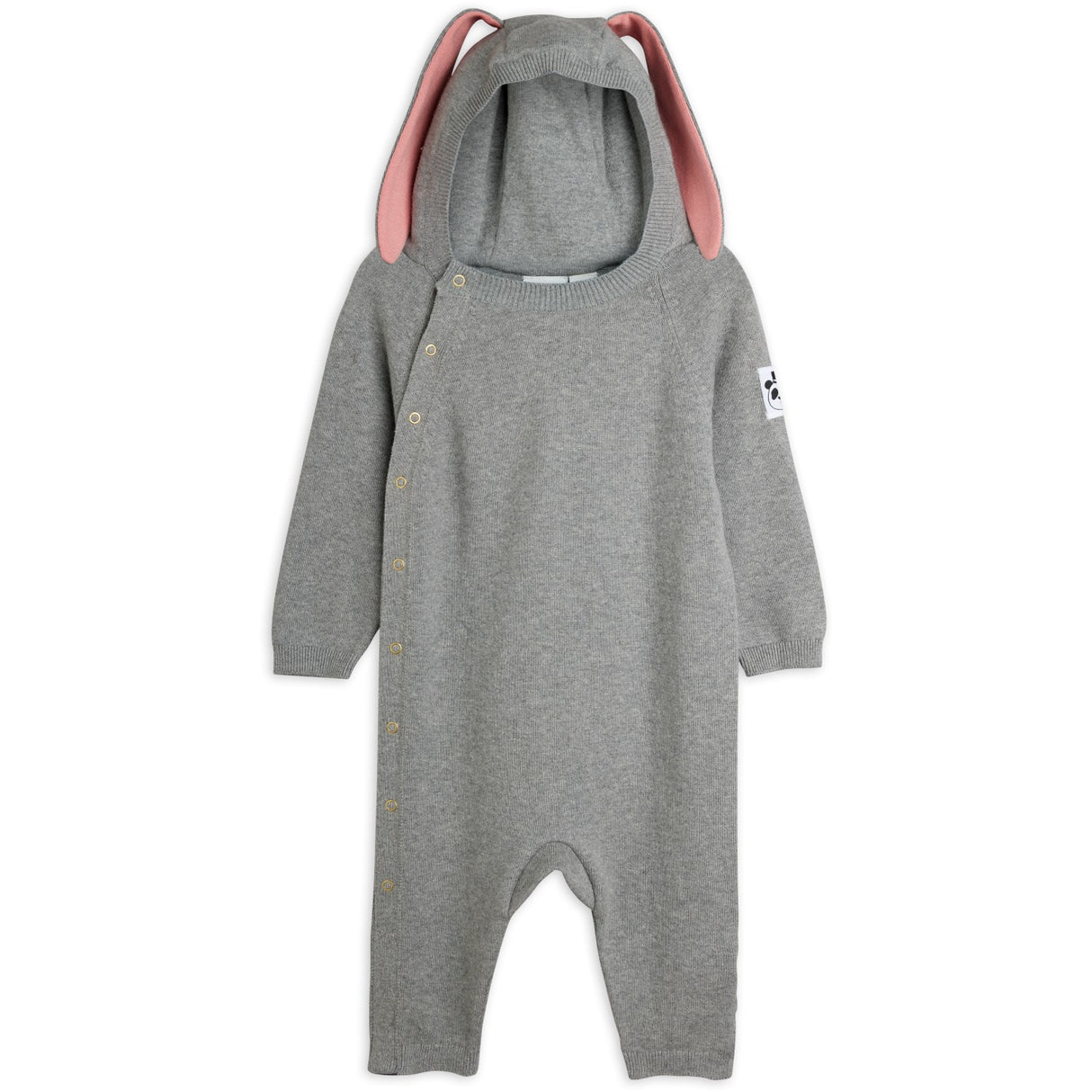 Mini Rodini Grey Melange Rabbit Ear Fine Strikk Baby Buksedrakt