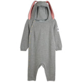 Mini Rodini Grey Melange Rabbit Ear Fine Strikk Baby Buksedrakt