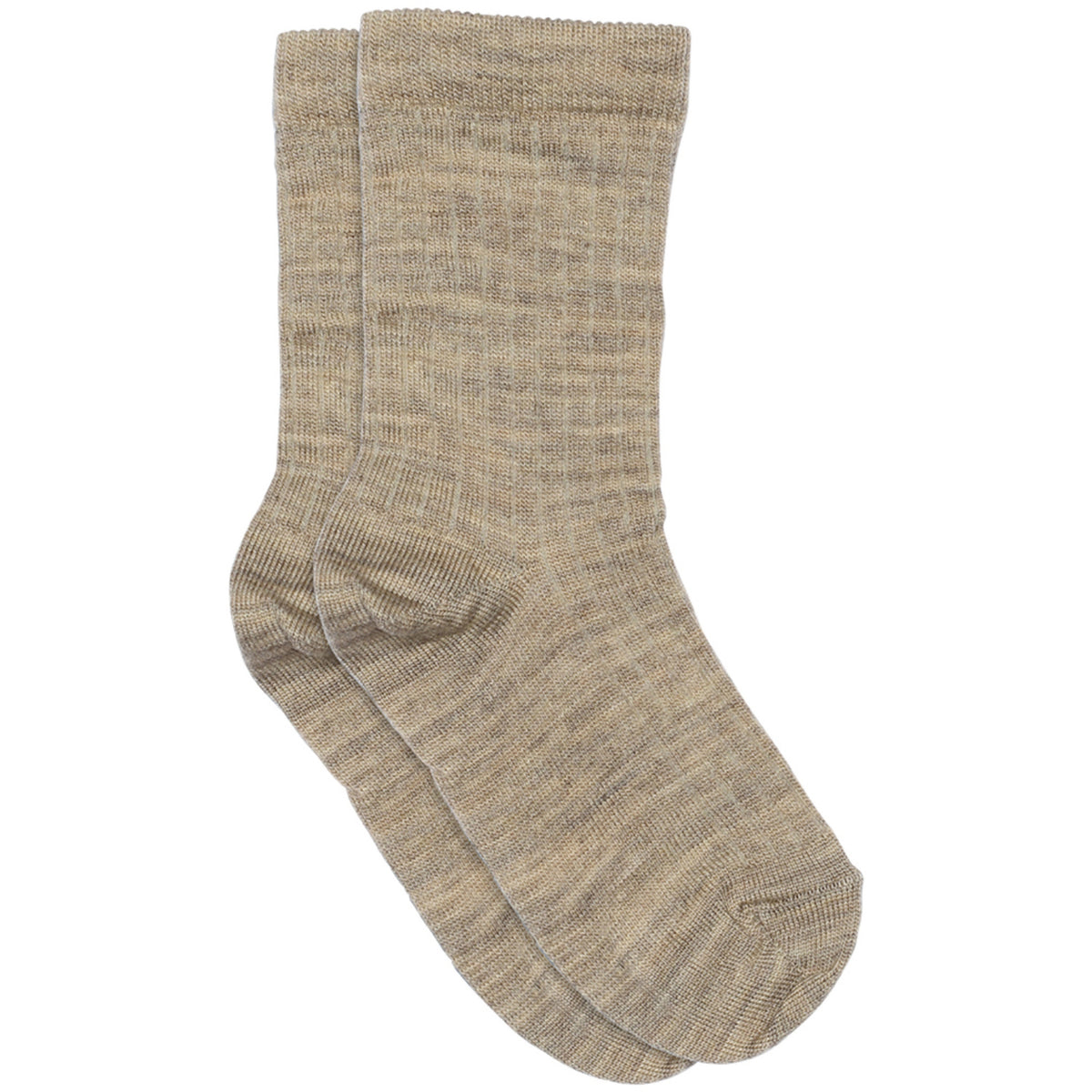 Mp Danmark Light Brown Melange Ull Rib Strømper