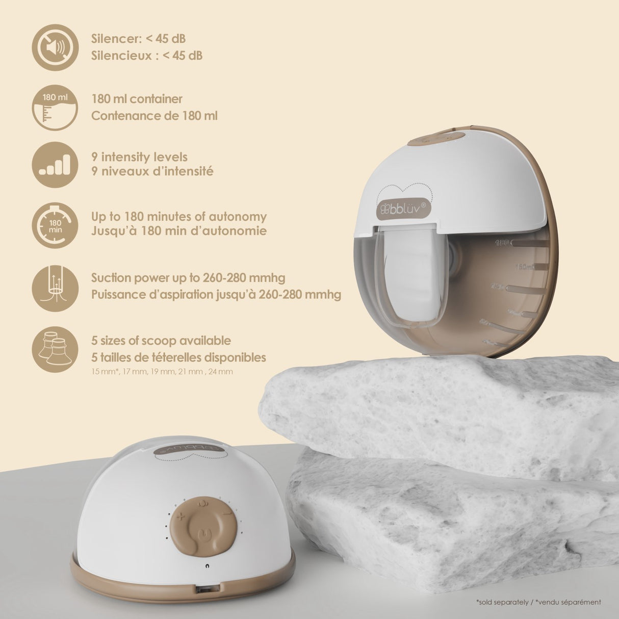 bblüv White/Beige Portable Elektrisk Dobbel Breast Pump Med Heating