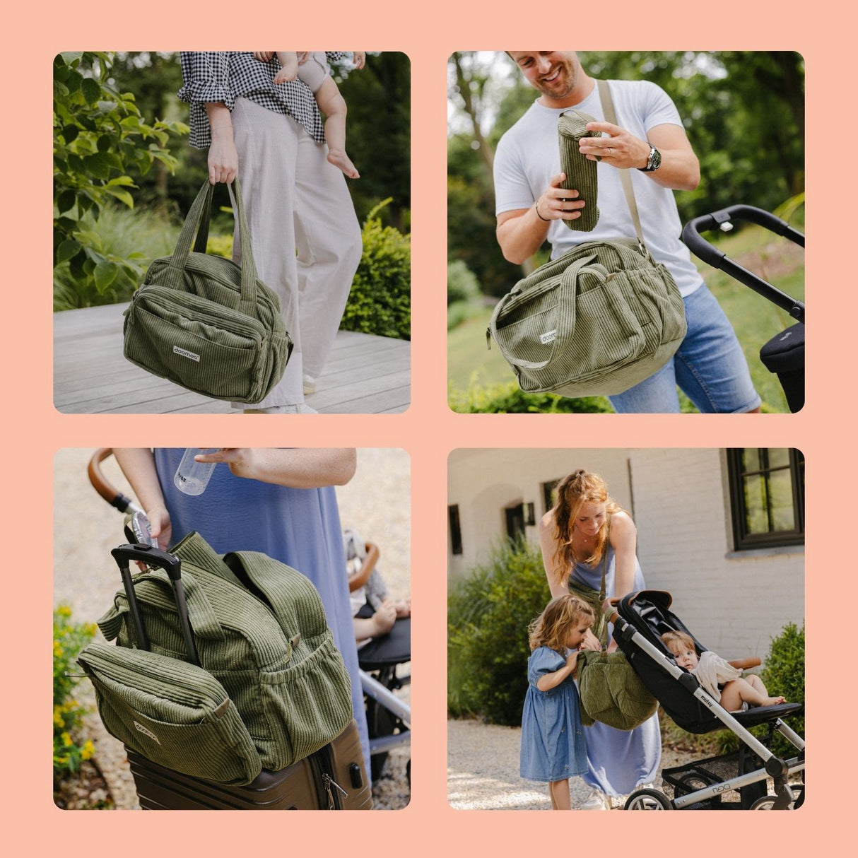 Doomoo Corduroy Khaki Diaper Veske Med 8 Tilbehør