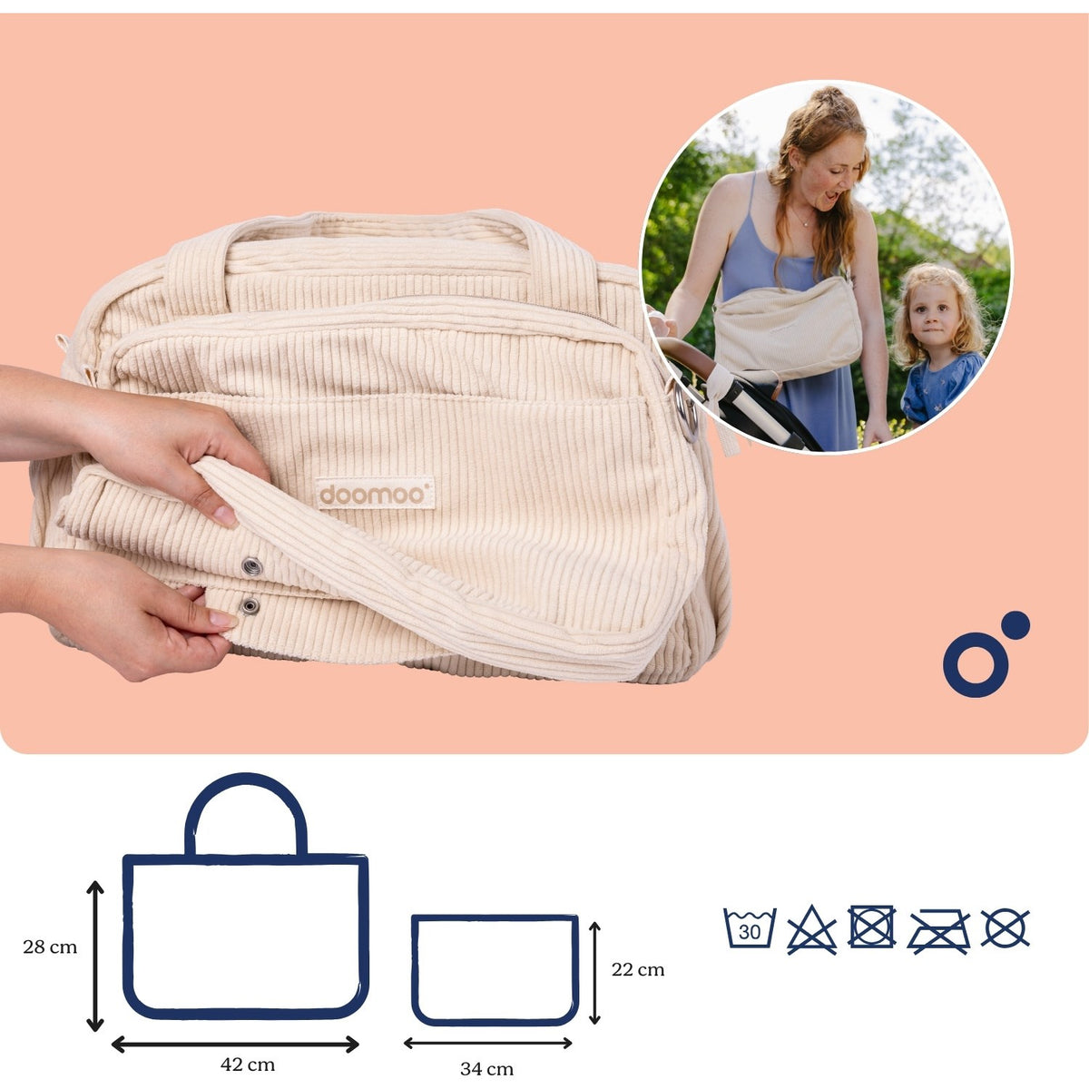 Doomoo Corduroy Sand Diaper Veske Med 8 Tilbehør