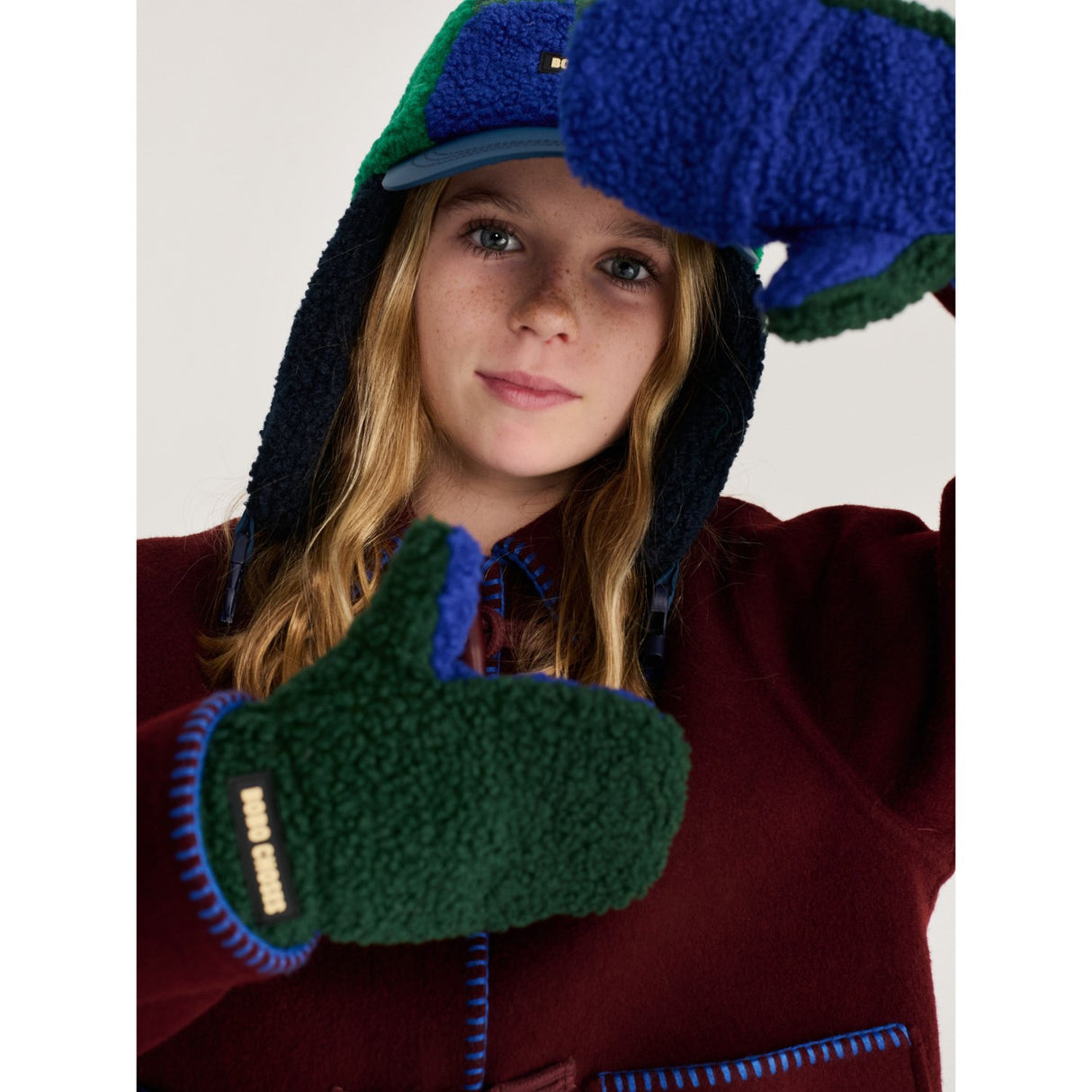 Bobo Choses Dark Green Farge Block Sheepskin Votter