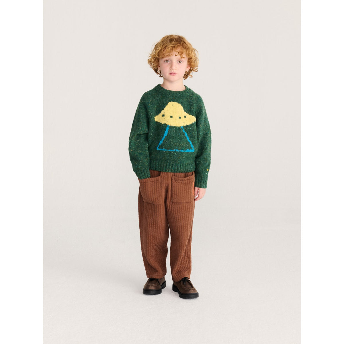 Bobo Choses Dark Green Pixel Abduction Jacquard Jumper