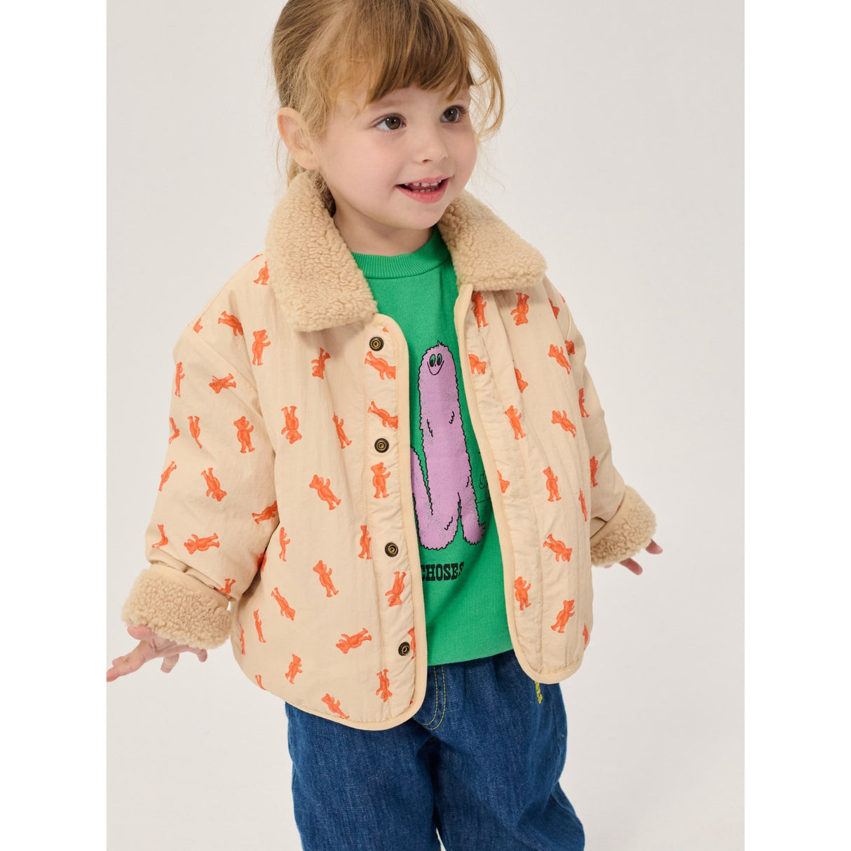 Bobo Choses Light Pink Softpaw Monster Sheepskin Vendbar Jakke