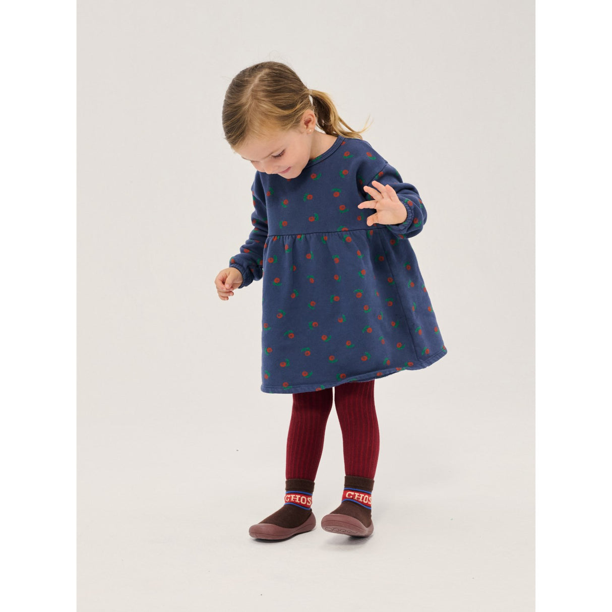 Bobo Choses Navy Blue Stamp Bloom All Over Fleece Kjole