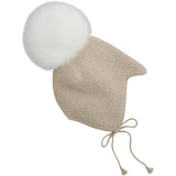 Huttelihut Off-White Bonnet Ull Strikk Alpaca Pompom
