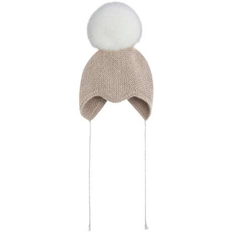 Huttelihut Off-White Bonnet Ull Strikk Alpaca Pompom