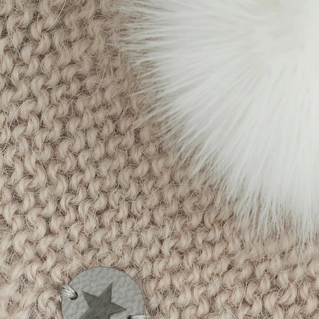 Huttelihut Off-White Bonnet Ull Strikk Alpaca Pompom