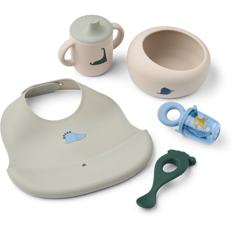 LIEWOOD Dino Roar / Dove Blue Mileah Baby Mealtime Sett