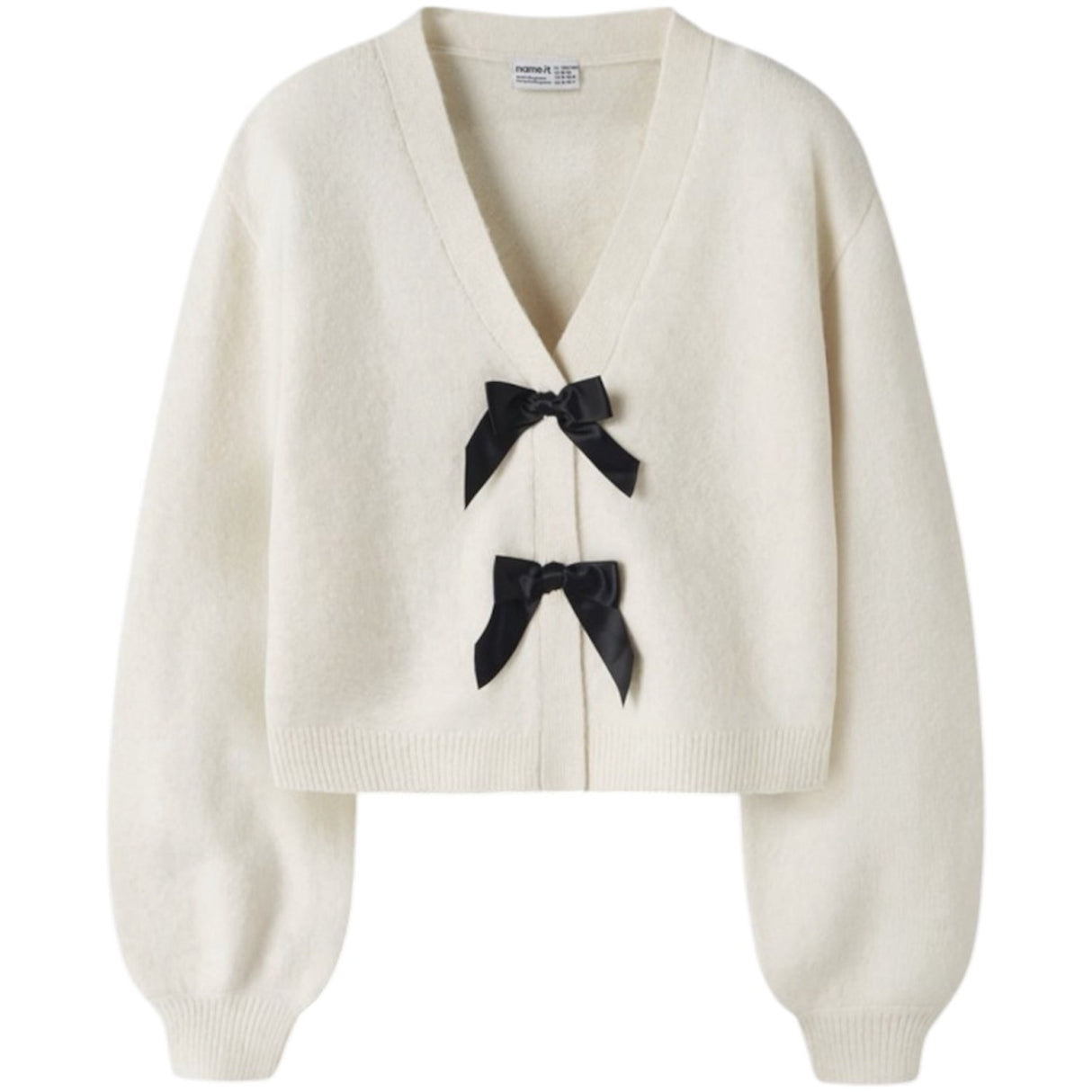 Name It Antique White Black Bow Nkfrina Ls Strikk Card Noos