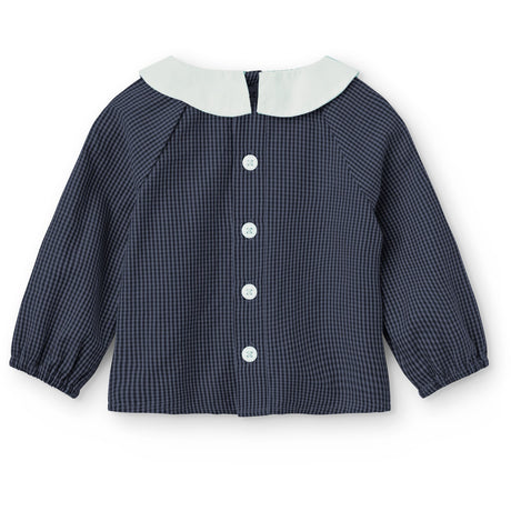 COPENHAGEN COLORS Brown Blue Check Comb. Checkered Baby Sett M/ Bluse M/ Halsbånd & Bukser