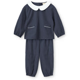 COPENHAGEN COLORS Brown Blue Check Comb. Checkered Baby Sett M/ Bluse M/ Halsbånd & Bukser