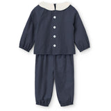 COPENHAGEN COLORS Brown Blue Check Comb. Checkered Baby Sett M/ Bluse M/ Halsbånd & Bukser
