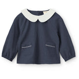 COPENHAGEN COLORS Brown Blue Check Comb. Checkered Baby Sett M/ Bluse M/ Halsbånd & Bukser