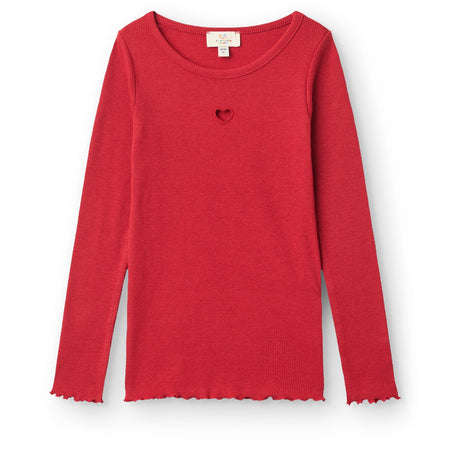 COPENHAGEN COLORS x Luksusbaby Red Modal Rib Ls Tee M/ Heart Hole Pattern