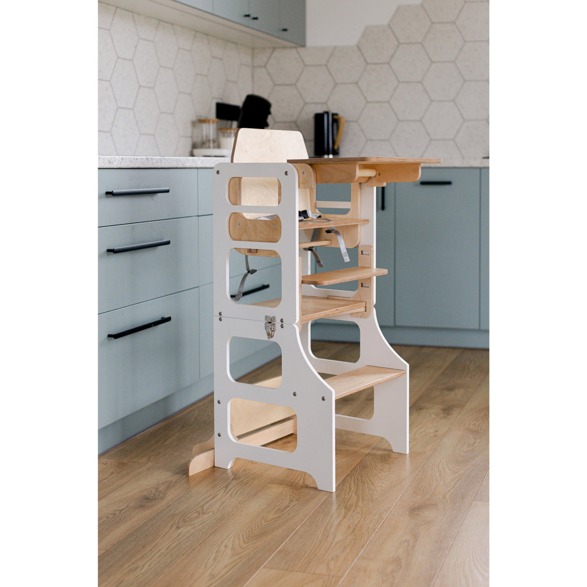 Duck Woodworks White Foldbar EC Kitchen Tower Med Højt Stol Addon Sett