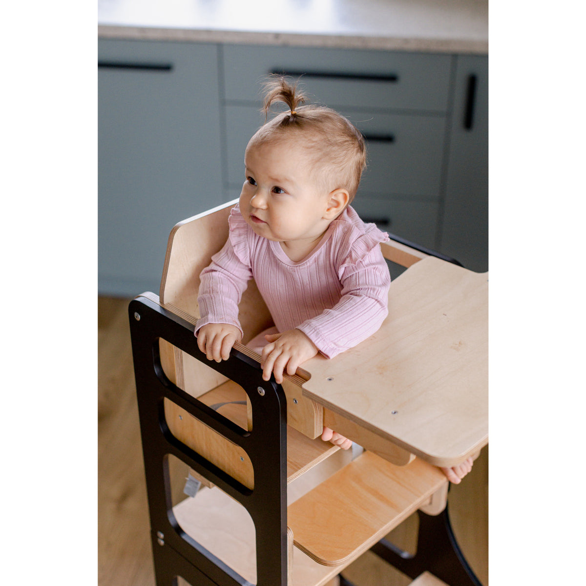 Duck Woodworks Black Foldbar EC Kitchen Tower Med Højt Stol Addon Sett
