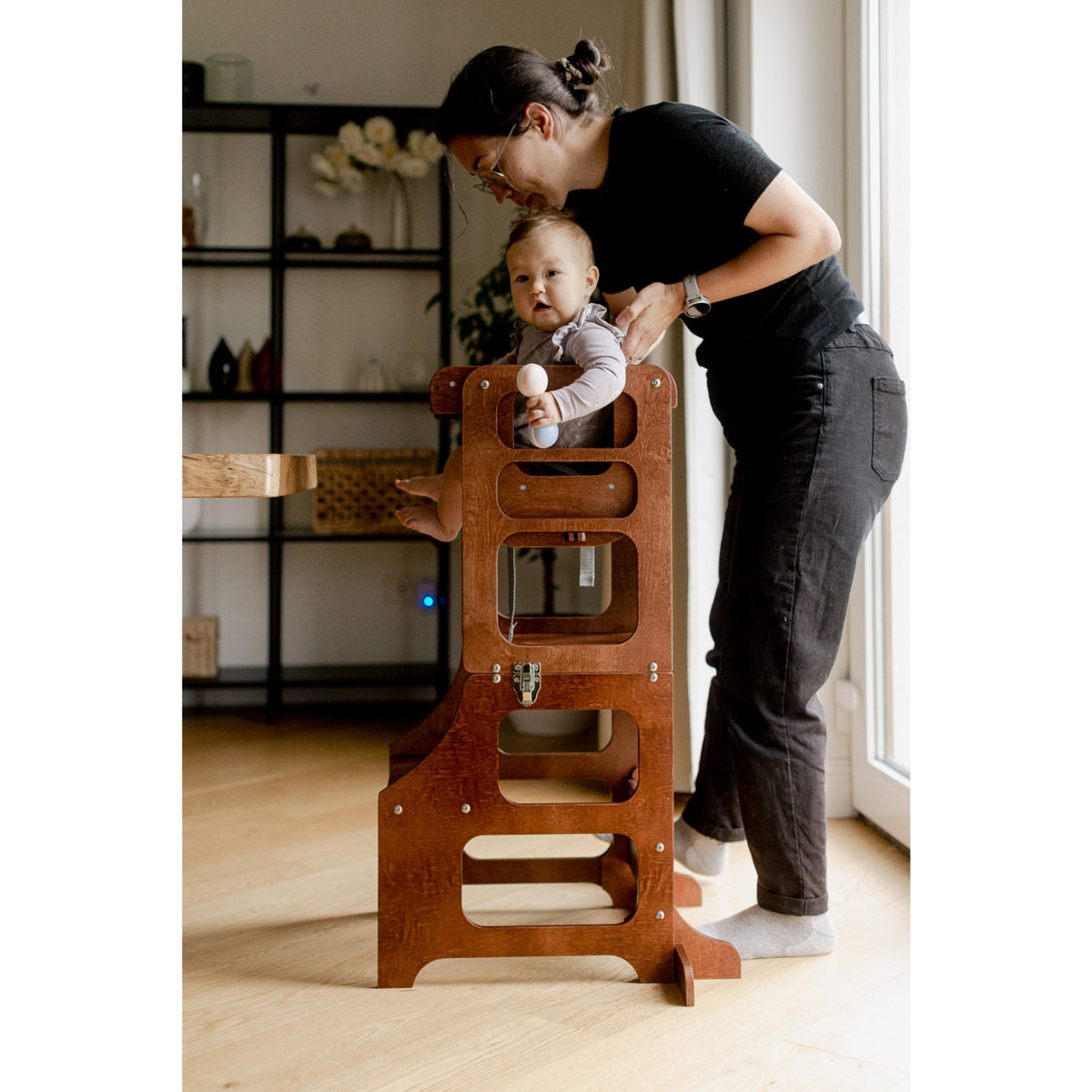 Duck Woodworks Honey Glaze Foldbar Kitchen Tower Stained Med Højt Stol Addon Sett