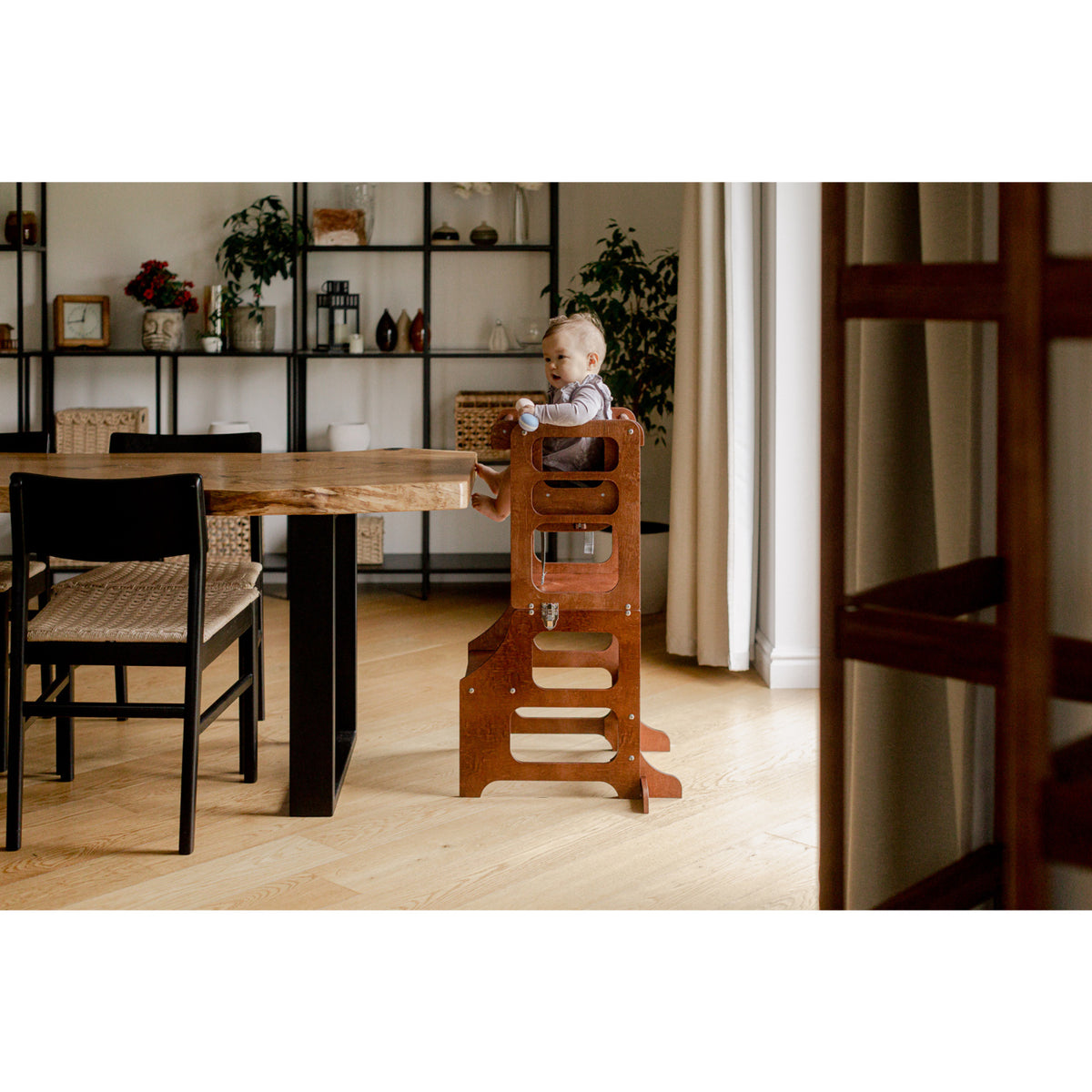 Duck Woodworks Honey Glaze Foldbar Kitchen Tower Stained Med Højt Stol Addon Sett